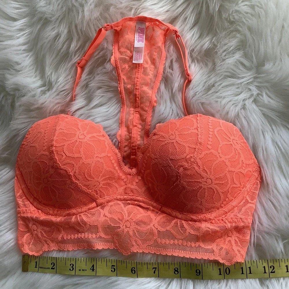 PINK by Victoria Secret Small Orange Push Up Lace Pigeonnant Bra 346678-4br - Picture 6 of 9